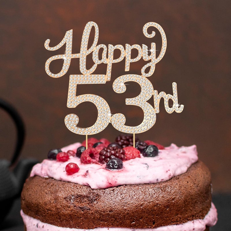 LASKYER Happy 53rd Birthday Decorations,53rd Birthday Gold Rhinestone Cake Topper - Cheers to 53 Years Old Bday Party Metal Sparkly Cake Centerpieces Sign. - Image 5